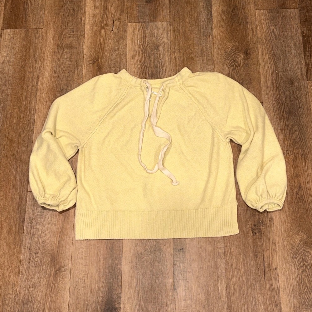 Anthropologie Womens Yellow 100% Cotton Raglan Balloon Sleeve Sweater Large